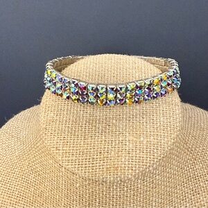 VTG Aurora Borealis Faceted AB Crystal Stretch Bracelet Multicolor 6”